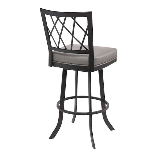 Armen Living Giselle Contemporary 30 in. Bar Height Bar Stool in Matte Black and Vintage Grey Faux Leather
