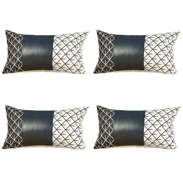 MIKE & Co. NEW YORK Bohemian Handmade Vegan Faux Leather Navy Blue 12 in. x  20 in. Lumbar Abstract Geometric Throw Pillow (Set of 4)  50-SET4-930-4696-7092 - The Home Depot