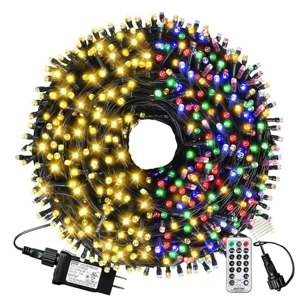 300 Lights 105 ft. Indoor/Outdoor Plug-in LED Fairy Christmas String Lights, 9-Modes for Garden, Warm White+Multicolor