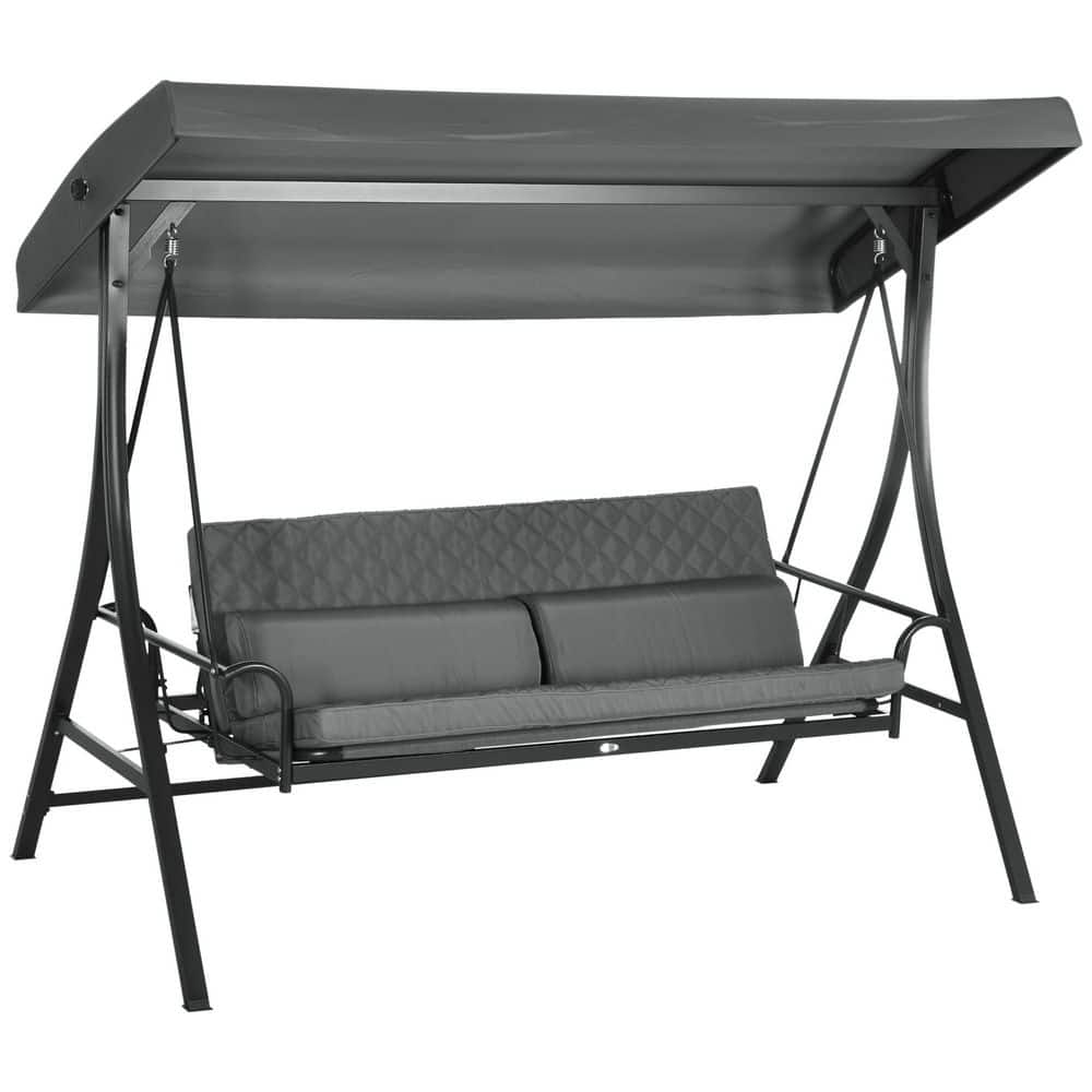 3-Person Metal Outdoor Porch Patio Swing Glider Chair Bed with Adjustable Canopy and Removable Cushions, Gray price history on PriceWatchPro