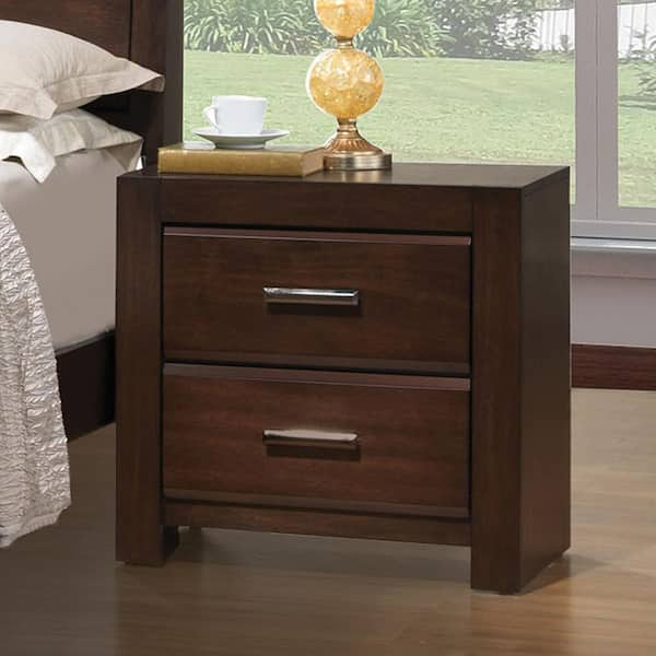 Acme Furniture Oberreit 2-Drawer Walnut Nightstand 24 in. x 24 in