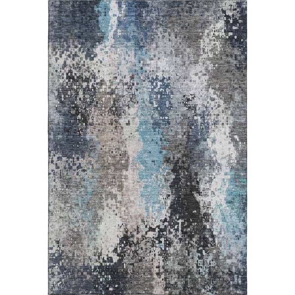 Mayfield Premium Machine Washable Abstract AMF2242 Denim 3 ft. x 5 ft. Area Rug