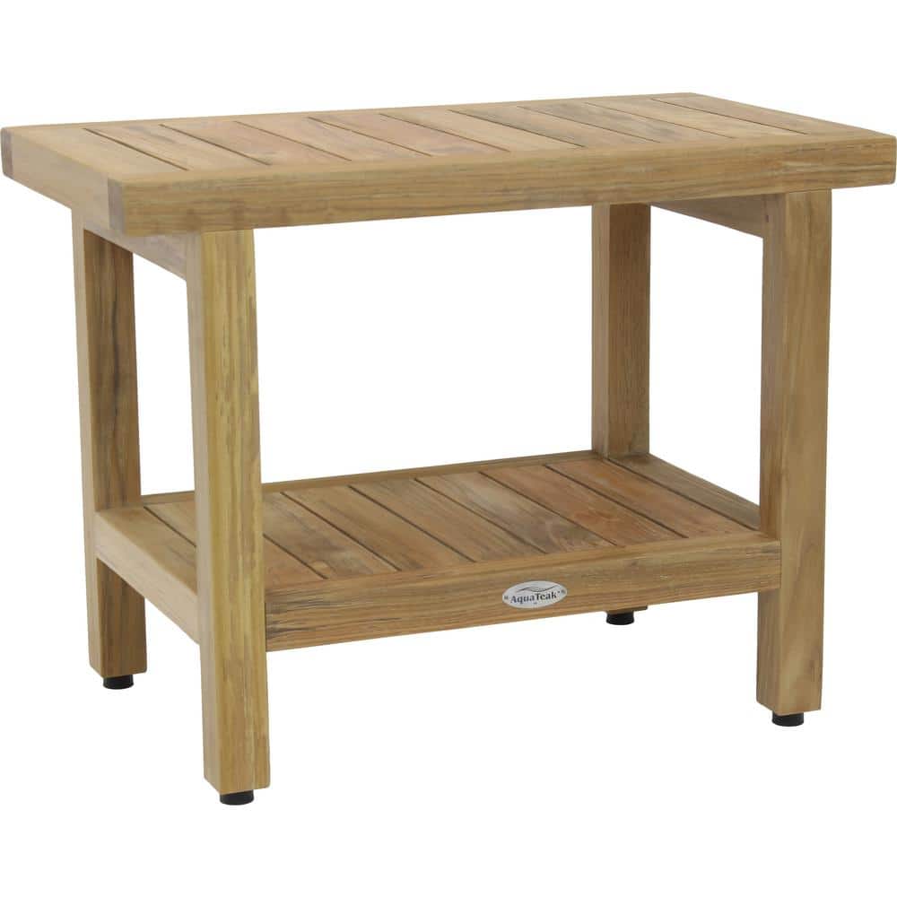 24 in x 14 in Spa Raw Freestanding Teak Shower Bench with Shelf Walk In Sho
