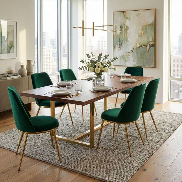 Glamour Home Anzu Green Velvet Dining Chair with Golden Metal Legs