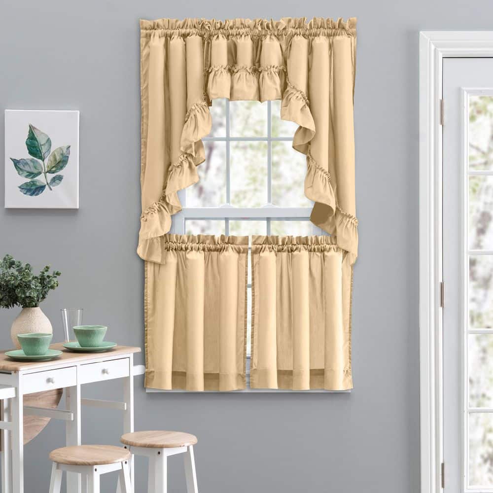 Almond Textured Fabric Ruffled Rod Pocket Valance 54"x13"