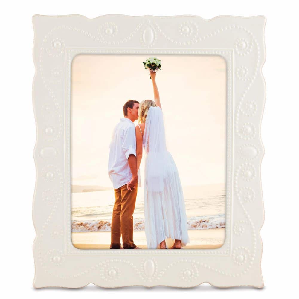 Classic White Ceramic Beaded 8" x 10" Picture Frame