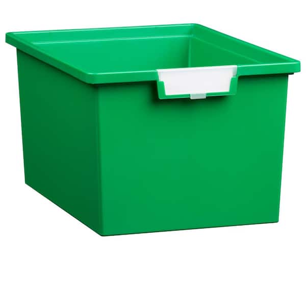 Unbranded 5.5 Gal. 9 in. Slim Line Triple Depth Storage Tote in Primary Green