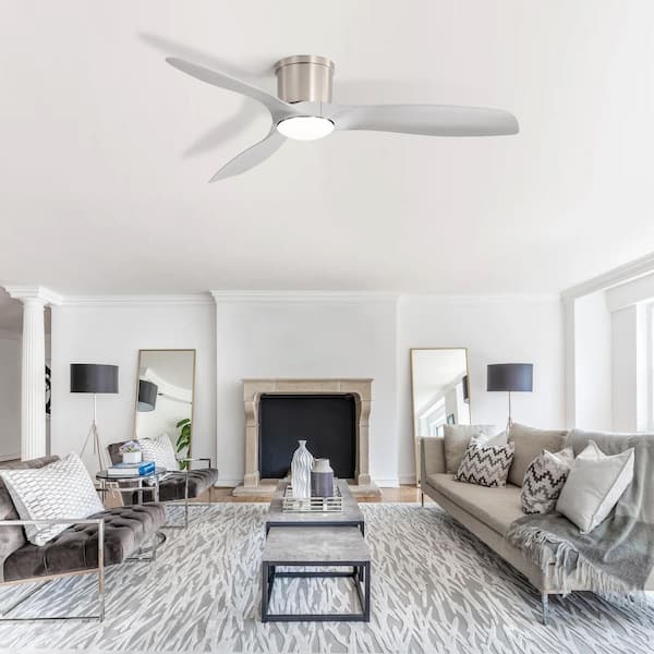 52 in. Smart Indoor Nickel Low Profile Ceiling Fan with LED Light and Remote/App Control, Works with Alexa/Google