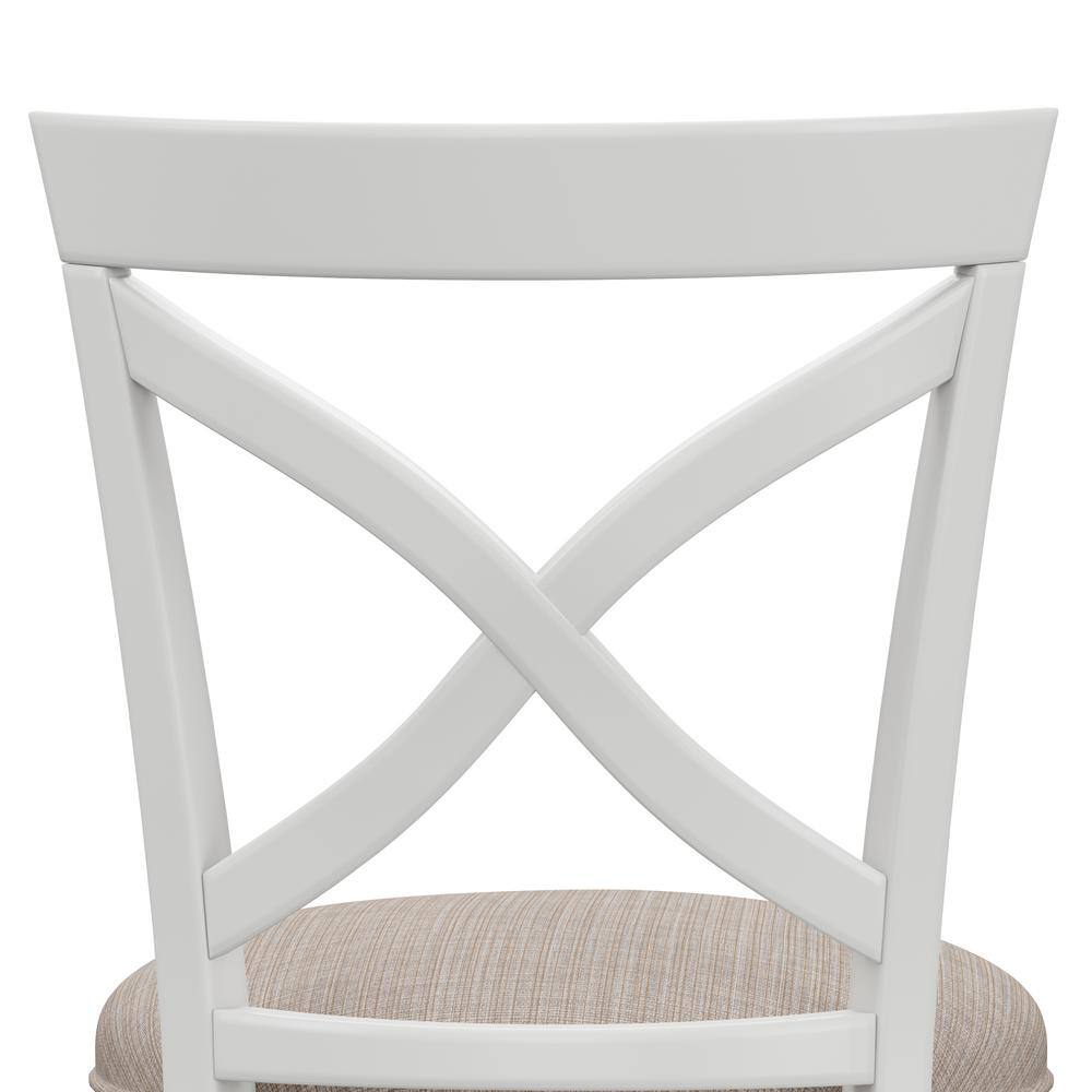 White Wood Swivel Counter Stool with Beige Fabric