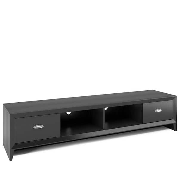 CorLiving Lakewood 71 in. Black Wood Grain TV Stand with 2 Drawer Fits TVs Up to 80 in. with Cable Management