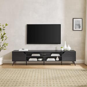 80 in. Black Wood Modern Wide TV Stand with Open and Closed Storage Fits TVs up to 70 in.