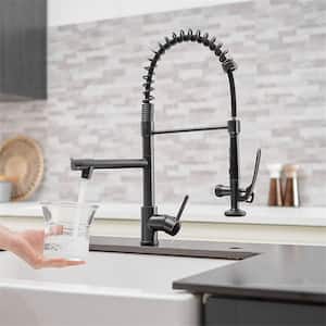 Single Handle Commercial Pull Down Sprayer Kitchen Faucet Modern 1 Hole Spring Brass Taps in Oil Rubbed Bronze