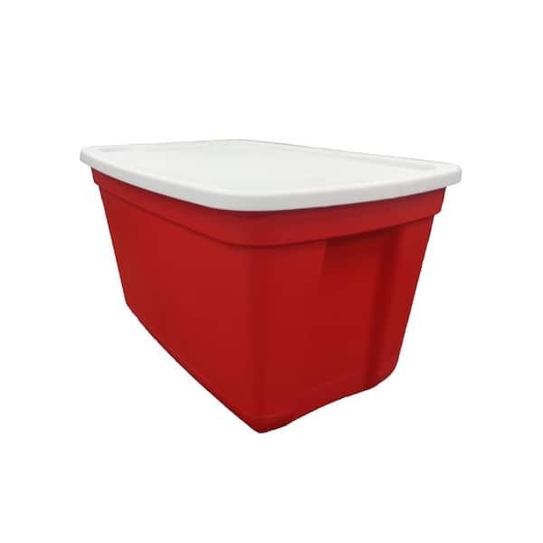 Edge Plastics 20 Gal. Base Tote in Red with White Lid