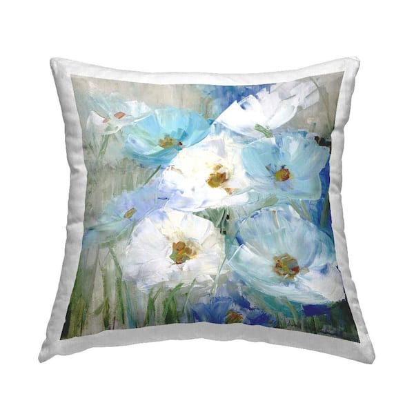 Stupell Industries Blue Spring Poppies Blue Floral Polyester 18 in. X 18in. Throw Pillow