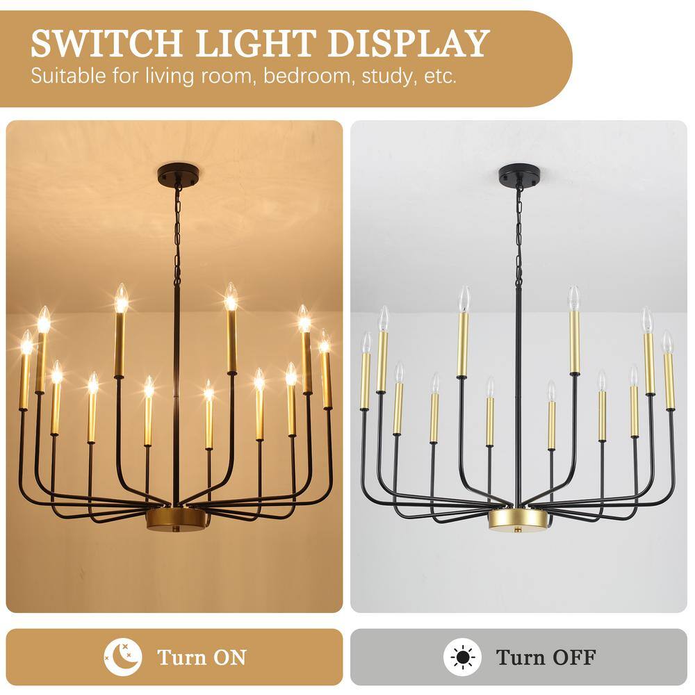 Black and Gold 12-Light Candle Style Metal Chandelier