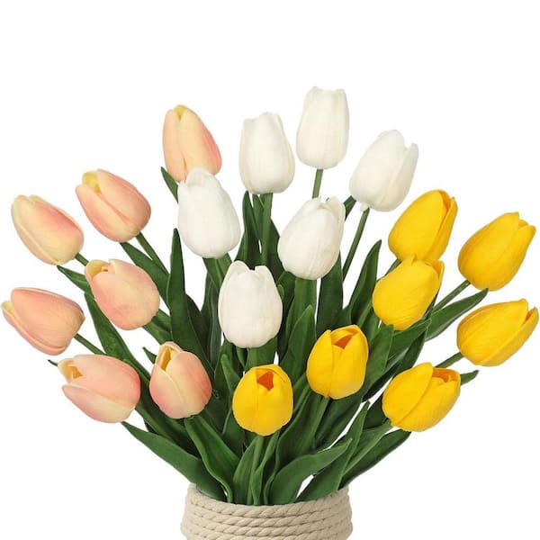 13.5 in. Multi-Colored Indoor/Outdoor Artificial Tulips Flower, 20 Pieces
