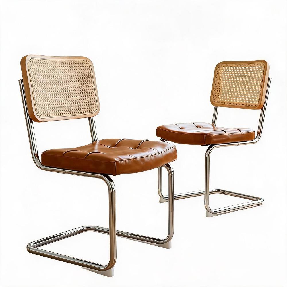 Mid-Century Modern 2-Pack Dining Chair Faux Leather Rattan Chrome Steel 20.9x17.5x33.1 in. Brown Faux Leather price history on PriceWatchPro