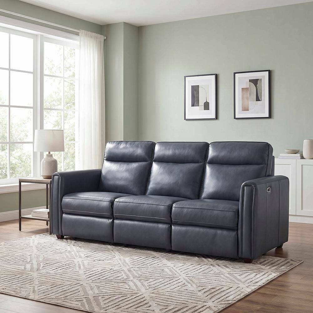 Nivaro 84 in. W Rounded Track Arms Faux Leather Rectangle Power Double Reclining Sofa with Power Control in Navy price history on PriceWatchPro