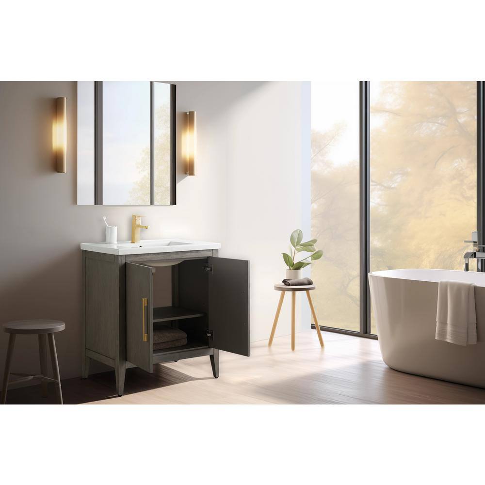 30" Driftwood Gray Single Bathroom Vanity with Ceramic Countertop