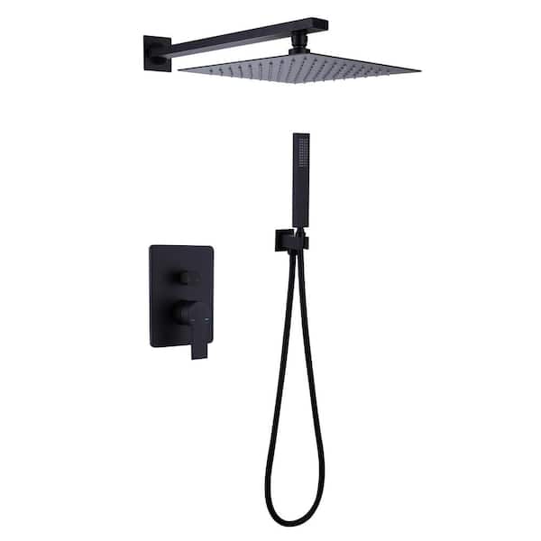 Inner Decor Orpe Single-Handle 2-Spray 10 in. Square Wall Mount Shower Faucet in Matte Black (Valve Included)