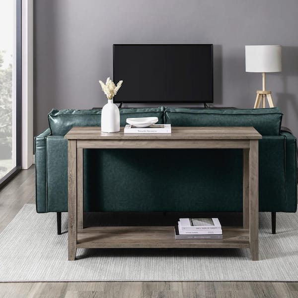Walker Edison Furniture Company 47.5 in. Grey Wash Wood Simple Rectangle Composite Console Table with Lower Shelf