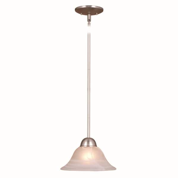 VAXCEL Da Vinci 1-Light Brushed Nickel Shaded Mini Pendant Ceiling Light White Glass