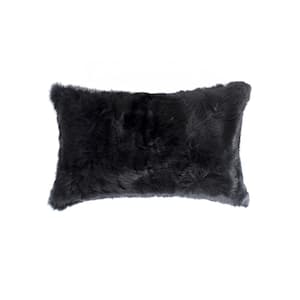 Rabbit Fur Black Solid 12 in. x 20 in. Throw Pillow