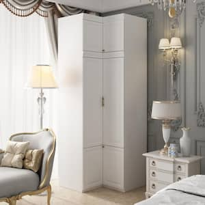 White Wood 35.4 in. W 6-Door Corner Wardrobe Armoires with Hanging Rod, Storage Shelves 93.9 in. H x 35.4 in. D