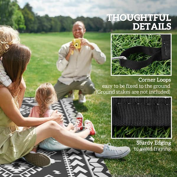 Black and White Rhombus Patchwork 9 ft. x 18 ft.Waterproof Plastic Reversible Outdoor Rug Large Straw Floor Mat Area Rug
