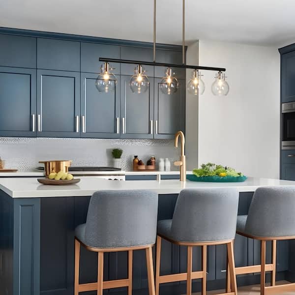 38 in. Large 5-Light Modern Black Chandelier, DIY Globe Pendant Light, Farmhouse Brass Island Chandelier for Dining Room