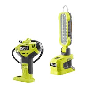 ONE+ 18V Hybrid LED Project Light with ONE+ 18V Cordless High Pressure Inflator with Digital Gauge (Tools Only)