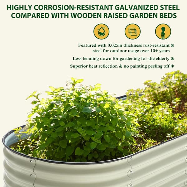 17 in. H Galvanized Garden Bed 9-in-1 Large Planter Box Outdoor in Pearl White