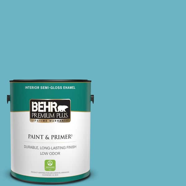 BEHR PREMIUM PLUS 1 gal. #530D-5 Riverside Blue Semi-Gloss Enamel Low Odor Interior Paint & Primer
