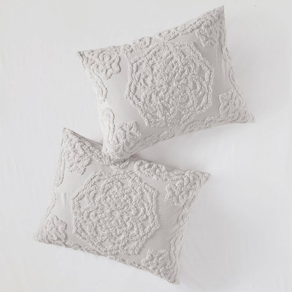 Gray Tufted Cotton Chenille Medallion King/Cal King Duvet Set