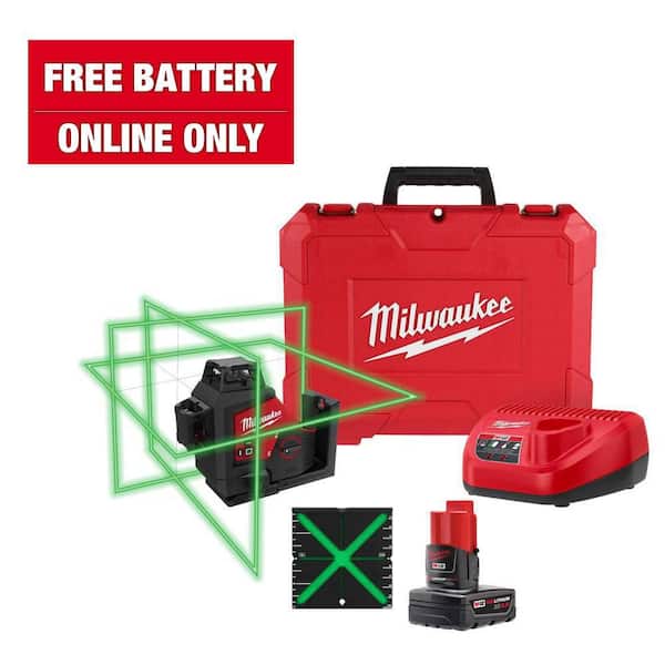 M12 12-Volt Lithium-Ion Cordless Green 250 ft. 3-Plane Laser Level Kit with One 4.0 Ah Battery, Charger and Case