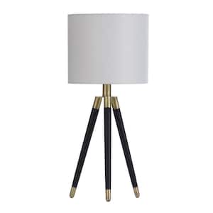 20.25 in. Black, Gold, White Table Lamp with White Hardback Fabric Shade