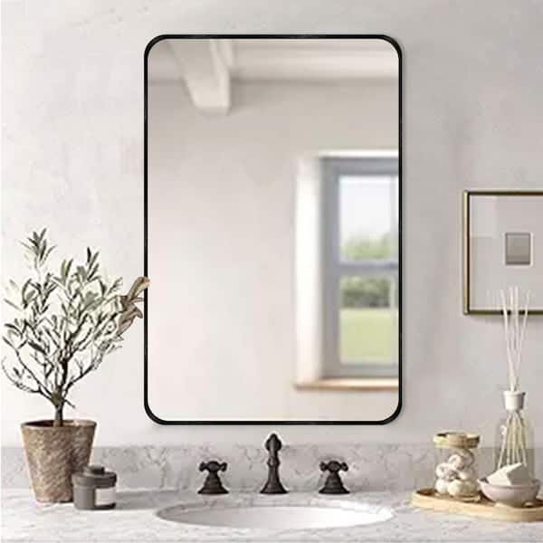 Sxiawe 30 in. W x 40.2 in. H Black Rectangle Aluminum Frame Wall-Mounted Bathroom Mirror/Vanity mirror