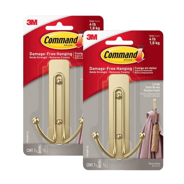 4 lbs. Large Satin Brass Double Hook (2-Hooks, 2 Large Strips)