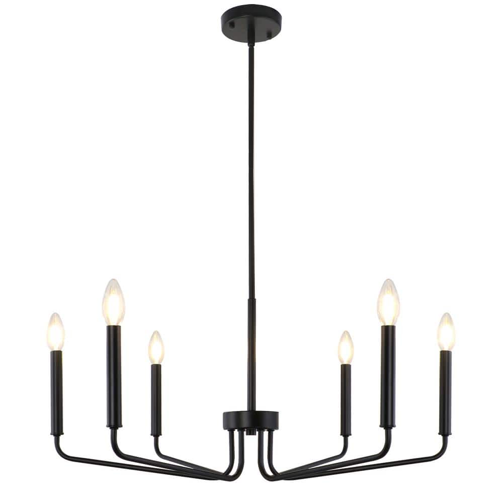 6-Light Matte Black Modern Candle Style Chandelier Light Fixture for Kitche