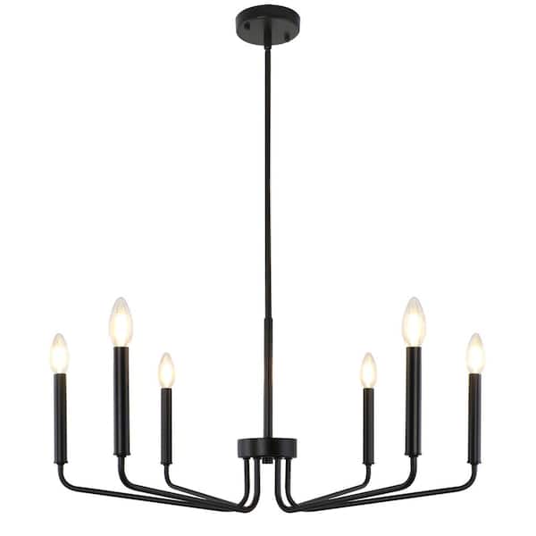 Unbranded 6-Light Matte Black Modern Candle Style Chandelier Light Fixture for Kitchen Island Dining Room Bedroom Foyer