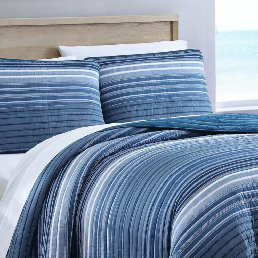 Coveside Blue Striped Cotton Twin Quilt Set