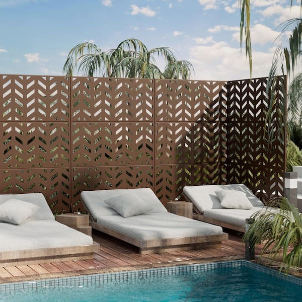 72 in. x 47 in. Brown Outdoor Metal Galvanized Privacy Screen Fence Garden Panels