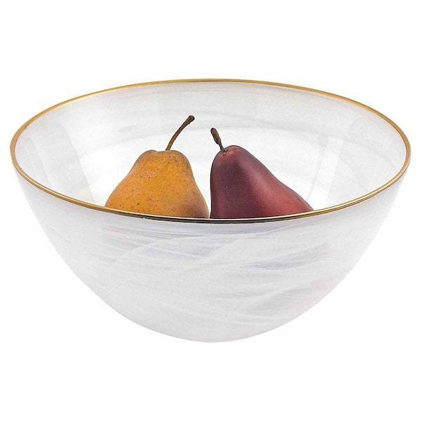 HomeRoots Amelia 10 in. W x 6 in. H x 10 in. D Round White/Gold Glass Bowls