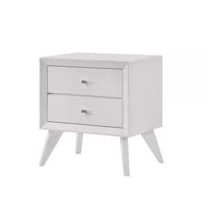22.68 in. White and Silver 2-Drawer Wooden Nightstand