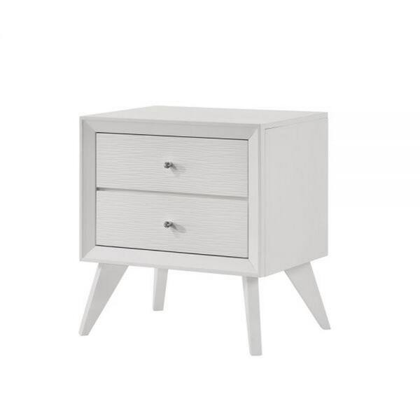 Benjara 22.68 in. White and Silver 2-Drawer Wooden Nightstand