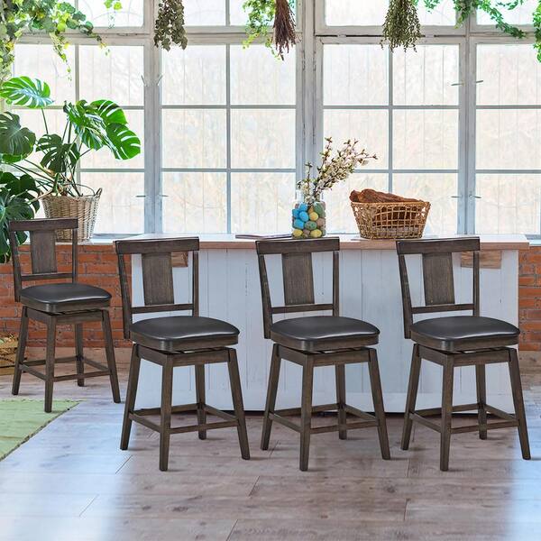 Costway 44 5 In H Brown Height Back, Counter Height Swivel Bar Stools Set Of 4