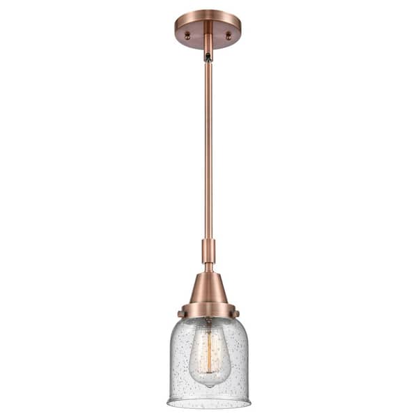 Bell 100-Watt 1-Light Antique Copper Standard Mini Pendant Light with Seeded Glass Shade, No Bulbs Included