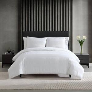 Vera Wang Waffle Stripe Duvet Cover Set, Queen, White