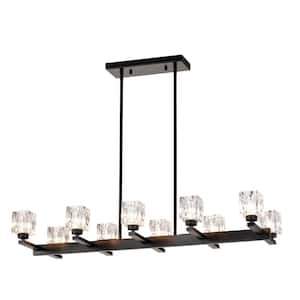 10-Light Matte Black Linear Chandelier with 10*G9 Bulbs, Glass Shades, for Dining Room, Kitchen Island, and Long Table