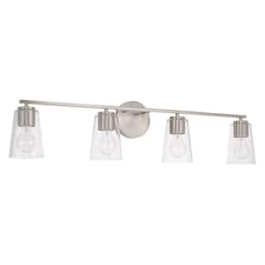 35.25 in. W x 8.25 in. H 4-Light Vanity in Brushed Nickel with Clear Glass